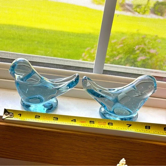 Elegant Handblown Glass Blue Bird Sculptures - Picture 4 of 4